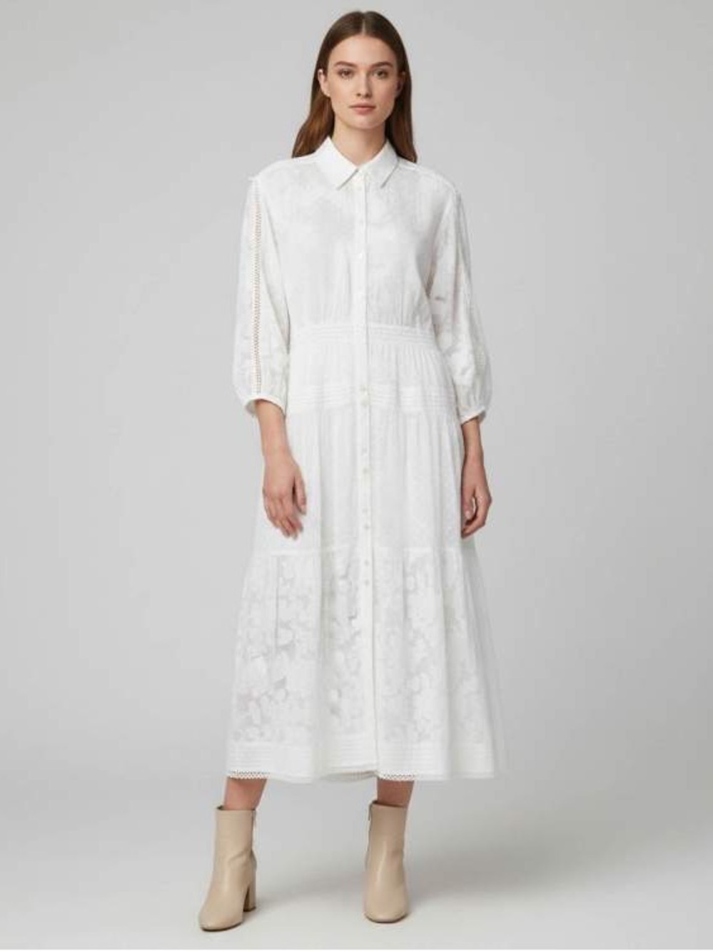 Maje White Buttoned Down Midi Shirtdress